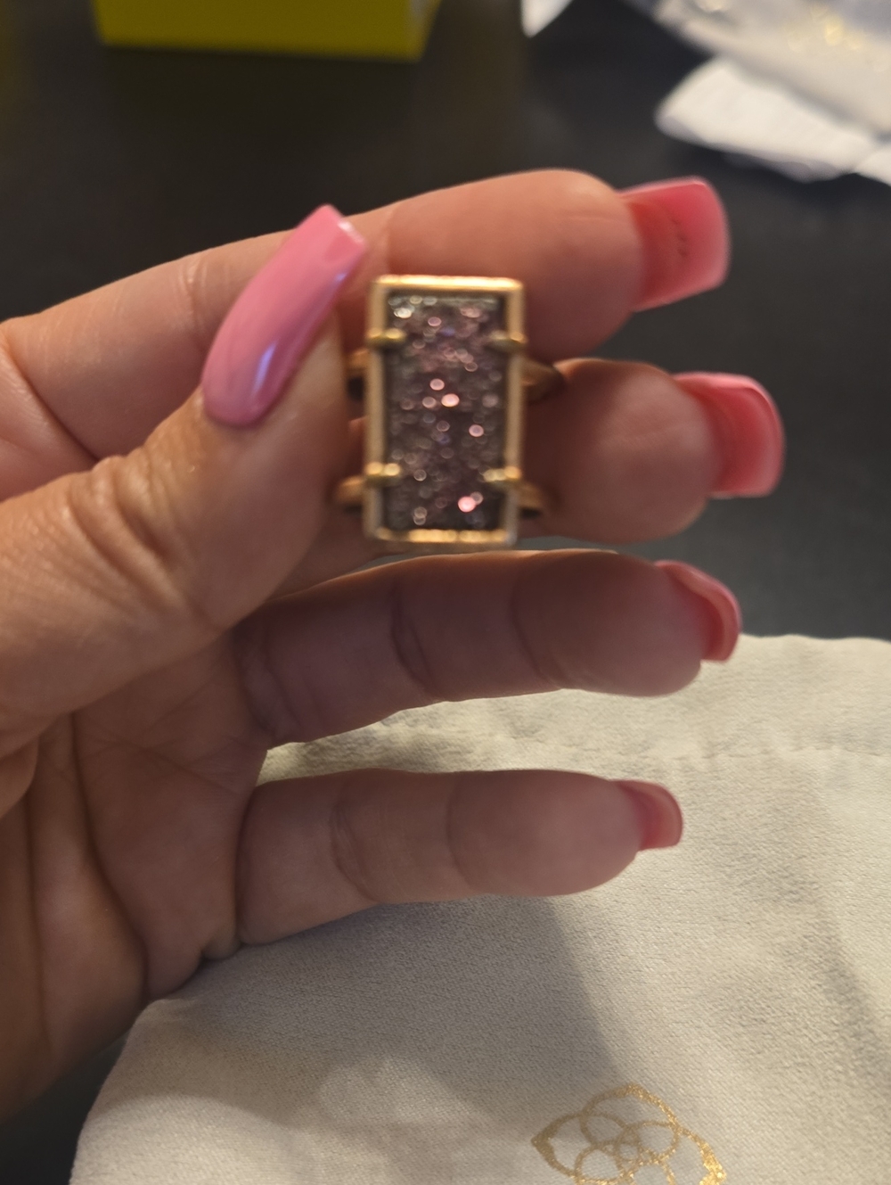 Kendra Scott Rose Gold Ring with Purple Druzy Rectangle